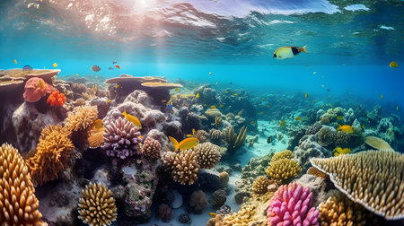 Underwater view of coral reef and tropical fish. Seascape.の素材