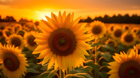Sunflower field at sunset. Beautiful sunflower field at sunset.の素材