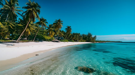 Tropical beach with coconut palm trees at Seychellesの素材