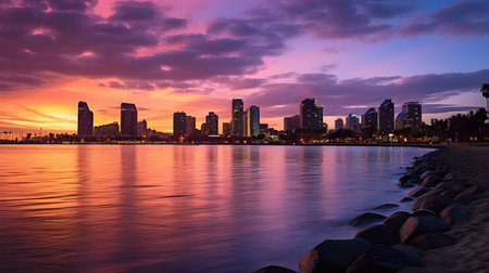 Downtown San Diego skyline at sunset, California, United States.の素材