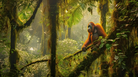 orangutans in the rainforest of Sumatra, Indonesiaの素材