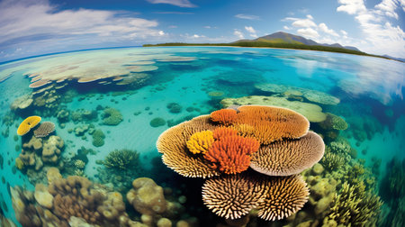 Colorful coral reef at Seychelles, La Digue islandの素材
