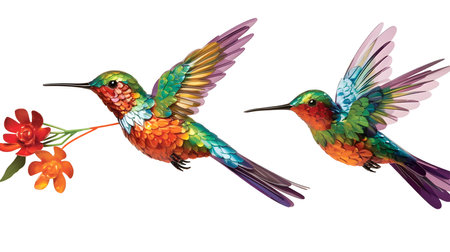 Colorful hummingbirds isolated on white background. Watercolor painting.の素材