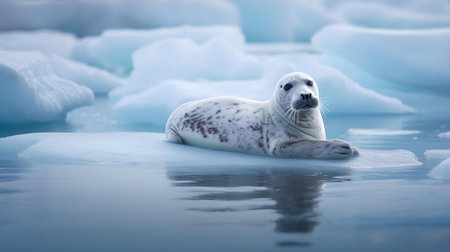 Baby seal on the ice floe, Antarctic Peninsula, Antarctica.の素材