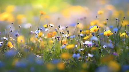 summer meadow with wildflowers in sunny day, nature seriesの素材
