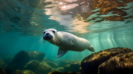 Seal swimming in the ocean. Aquarium. Underwater world.の素材