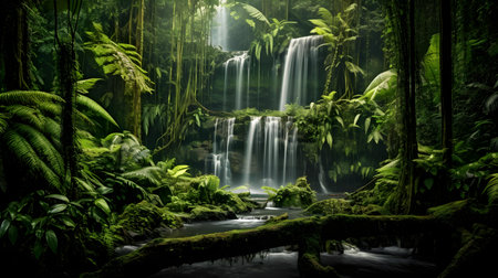 Tropical waterfall in rainforest. Rainforest nature landscape.の素材