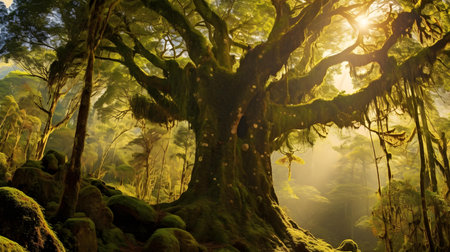 Old oak tree in the rainforest of Rio Grande do Sul, Brazilの素材