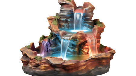 Waterfall on the rock isolated on white background. 3d renderingの素材