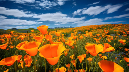 California Poppy Field in Springtime, California, United States.の素材