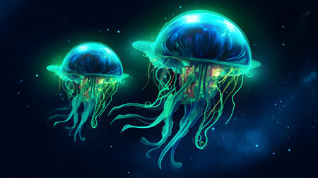 Jellyfish on a dark background. Vector illustration for your designの素材