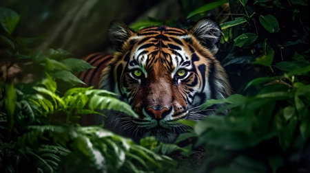 Close up of a tiger in the jungle, Panthera tigris altaicaの素材