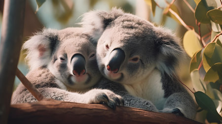 Cute koalas in the eucalyptus treeの素材