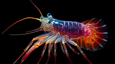Shrimp on a black background. 3d illustration. Close up.の素材