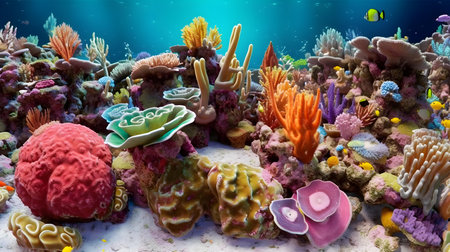 Coral reef and fish in the Red Sea. 3d illustrationの素材