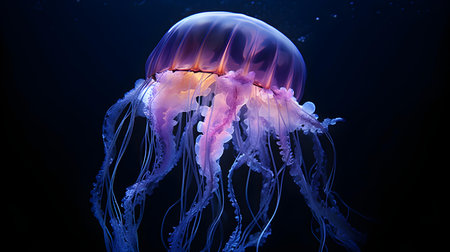 Jellyfish in the deep blue sea. Jellyfish is a species of jellyfish.の素材