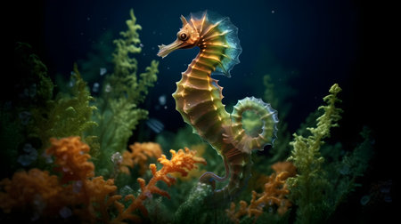 Seahorse in the water. Underwater world. 3d renderingの素材