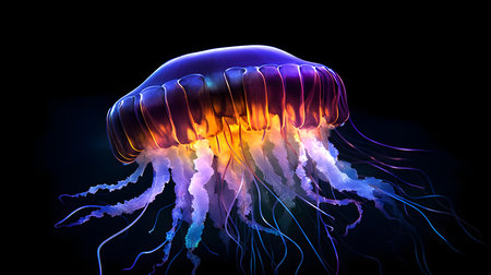 Colorful jellyfish isolated on white background, 3D illustration.の素材