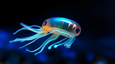 Jellyfish on a black background. Colorful jellyfish.の素材