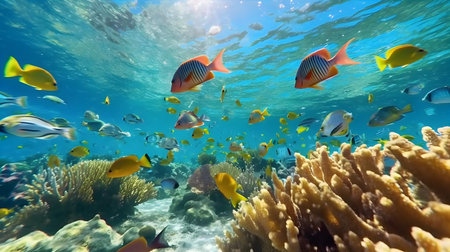 Underwater view of coral reef and tropical fish. Tropical sea.の素材