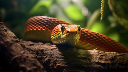Close-up portrait of a red-nosed rat snake.の素材