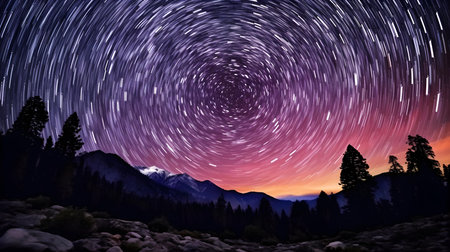 Milky Way in the mountains. Star trail over the mountains.の素材