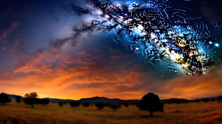 Digital composite of digital composite image of earth and tree against blue skyの素材