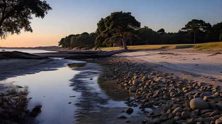 Sunset on the beach of Pontevedra, Galicia, Spainの素材