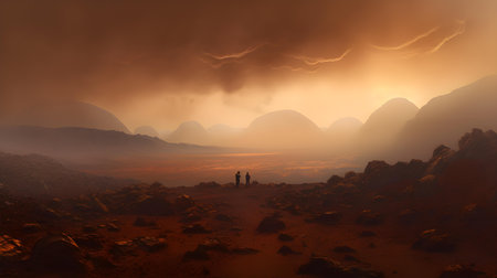 Fantasy alien planet. Mountain and nebula. 3D illustrationの素材