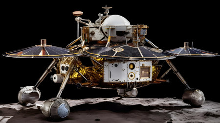 3D Illustration of an Alien Spaceship, Moon and Marsの素材