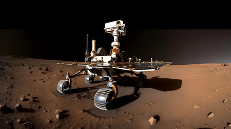 3D illustration of a space station in the Mars surface. The concept of space exploration.の素材