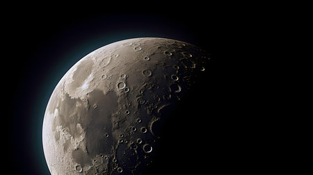Moon in the night sky as seen from space. 3D renderingの素材