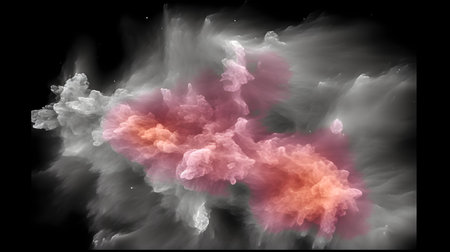 3D rendering of a colorful smoke cloud isolated on black background.の素材