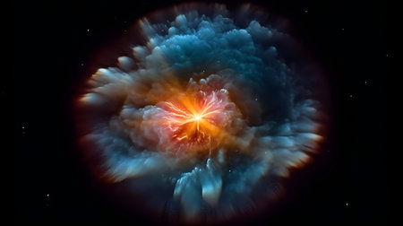 Fiery explosion in space. Science fiction art. 3D renderingの素材