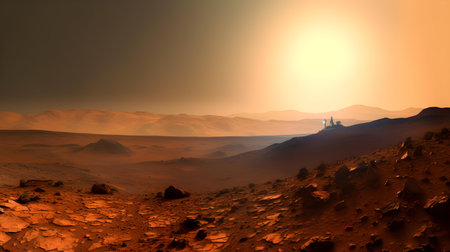 Fantasy alien planet. Mountain and lake. 3D illustration.の素材