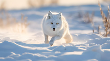 Arctic fox (Vulpes lagopus) running in the snowの素材