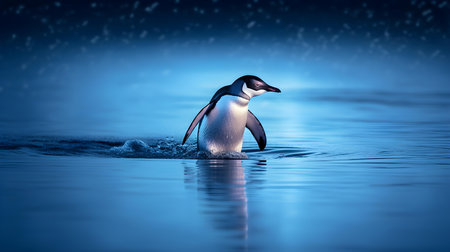 Gentoo penguin swimming in the ocean. This is a 3d render illustrationの素材