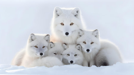 Group of Arctic Foxes (Vulpes lagopus) in the snowの素材