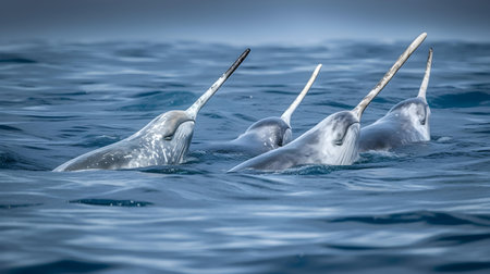 Dolphins swimming in the sea on a sunny day. Toned.の素材