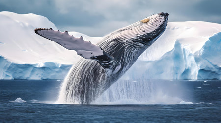 Humpback whales in the Antarctic waters. 3D illustration.の素材