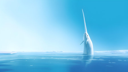3D rendering of a white whale floating in the sea on a blue backgroundの素材