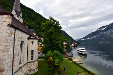 Beautiful view of classic buildings in Hallstatt of Austriaのeditorial素材