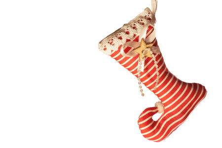 Christmas time - stitched boots made of fabric to decorate the Christmas treeの写真素材