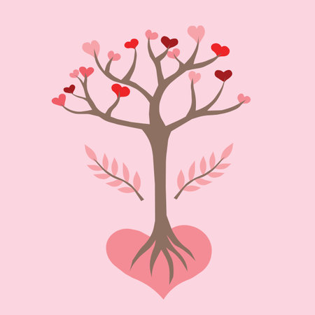Valentine tree with heart on pink background. vector illustration.のイラスト素材