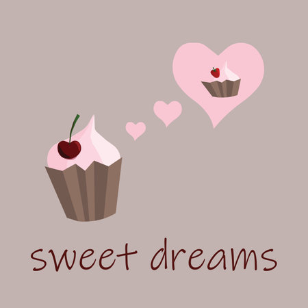 Cupcake with heart and text Sweet dreams. vector illustration.のイラスト素材