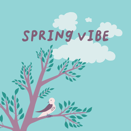 spring vibes. greeting card with lettering. vector illustration.のイラスト素材