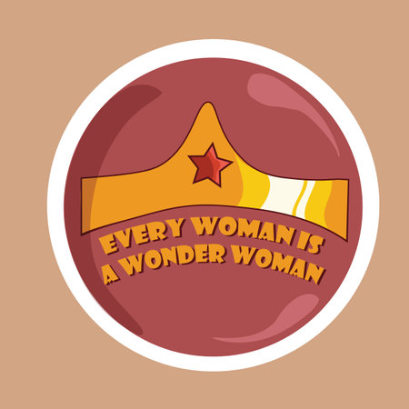 Every woman is a wonder woman. Patch, sign or sticker design. Vector in retro groovy styleのイラスト素材