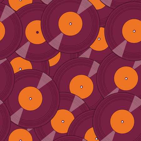 Seamless pattern with vinyl records in retro style. Vector illustration.のイラスト素材
