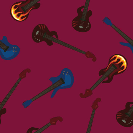 Seamless pattern with electric guitars. Vector illustration in flat style.のイラスト素材