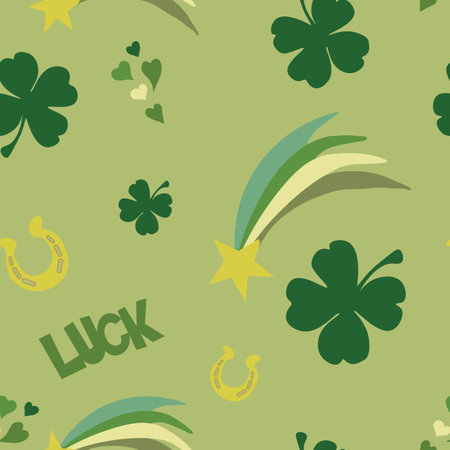 Seamless pattern with lucky clovers and horseshoe.のイラスト素材